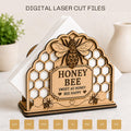 Honey Bee Napkin Holder SVG laser cut file featuring a layered honeycomb design with decorative bees, perfect for Glowforge, xTool, Cricut, farmhouse kitchen decor, and DIY woodworking projects.