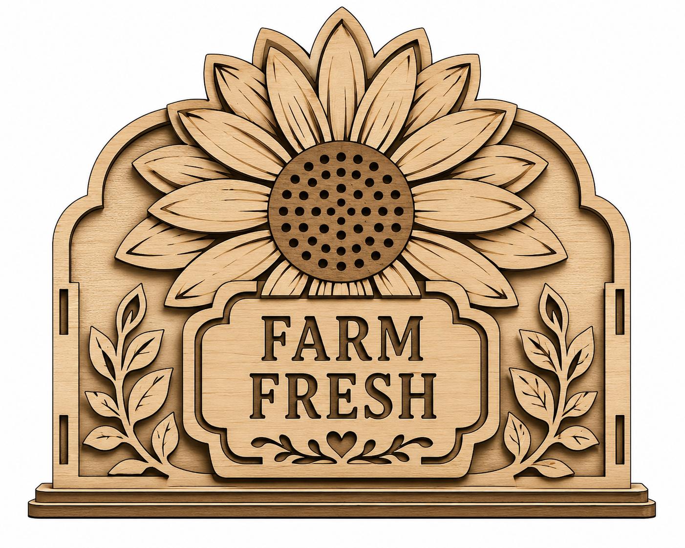Farmhouse table napkin holder laser cut design featuring a sunflower centerpiece and elegant layered wood construction. SVG file for woodworking enthusiasts, laser cutting projects, and kitchen decoration.