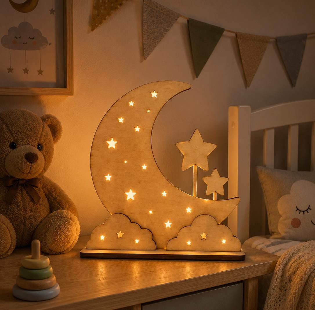 SVG night light moon stars design kids room laser cut digital download