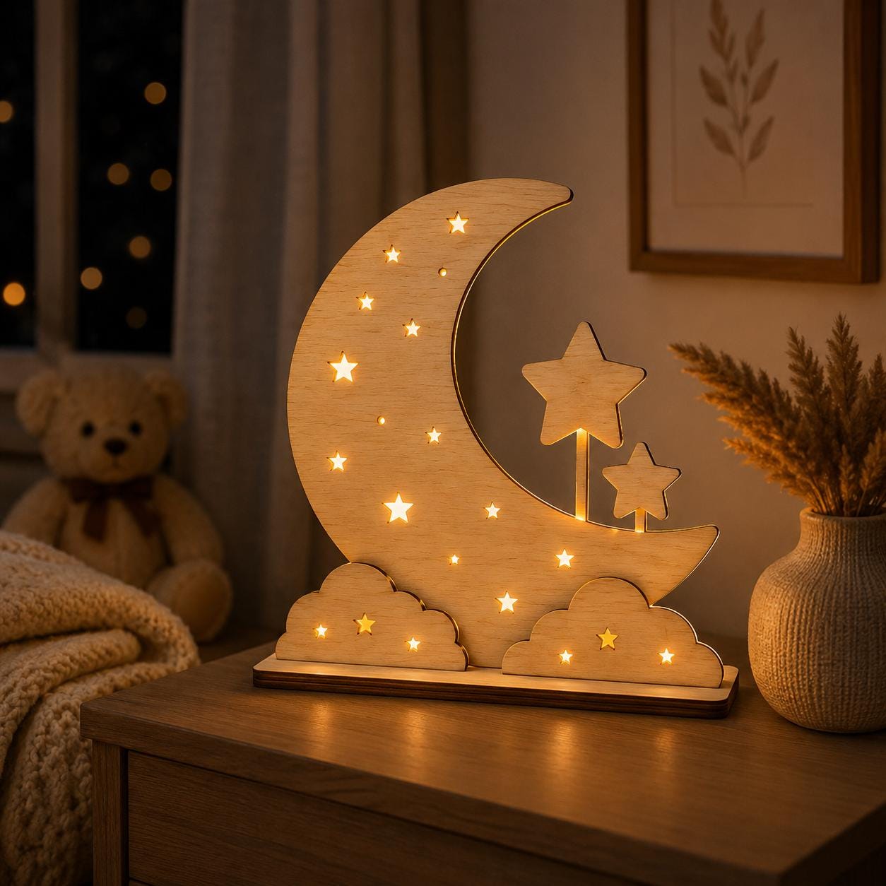 Moon stars SVG file Cricut Silhouette kids bedroom night light laser cut