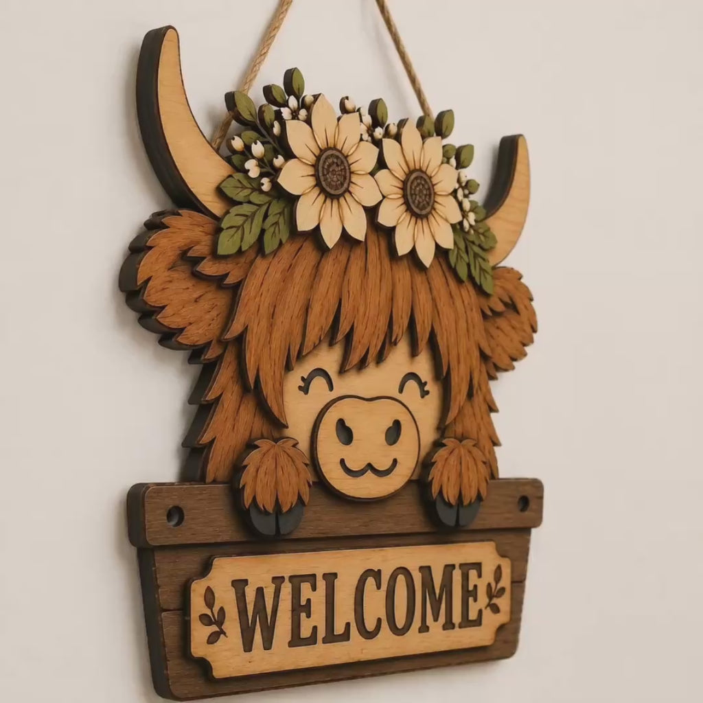 Highland Cow Floral SVG | Cute Layered Cow Flower Crown Laser Cut File