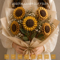 Layered sunflower bouquet laser cut file featuring wooden sunflowers arranged in an elegant floral bouquet. Perfect SVG template for Glowforge, xTool, LightBurn, CNC machines, Mother's Day gifts, farmhouse decor, and DIY woodworking projects.