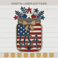USA American Flag Mason Jar Sign SVG, Patriotic Mason Jar SVG, 4th of July Door Hanger SVG, Layered Laser Cut File, Glowforge SVG, xTool Laser File, Cricut Cut File, Farmhouse Patriotic Decor, American Flag Sign SVG, Independence Day Decor, Memorial Day SVG, Digital Download.